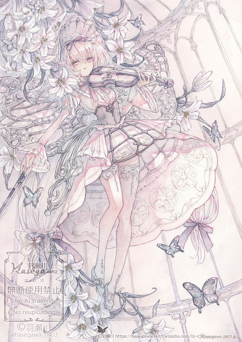 This is a pixiv picture whose title is 【透明水彩】淡紅を奏でる.