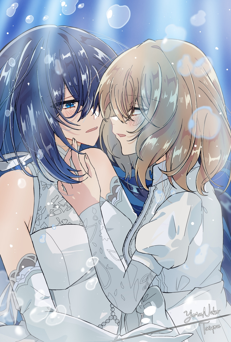 This is a pixiv picture whose title is ShioHina 💙🤎🐟.