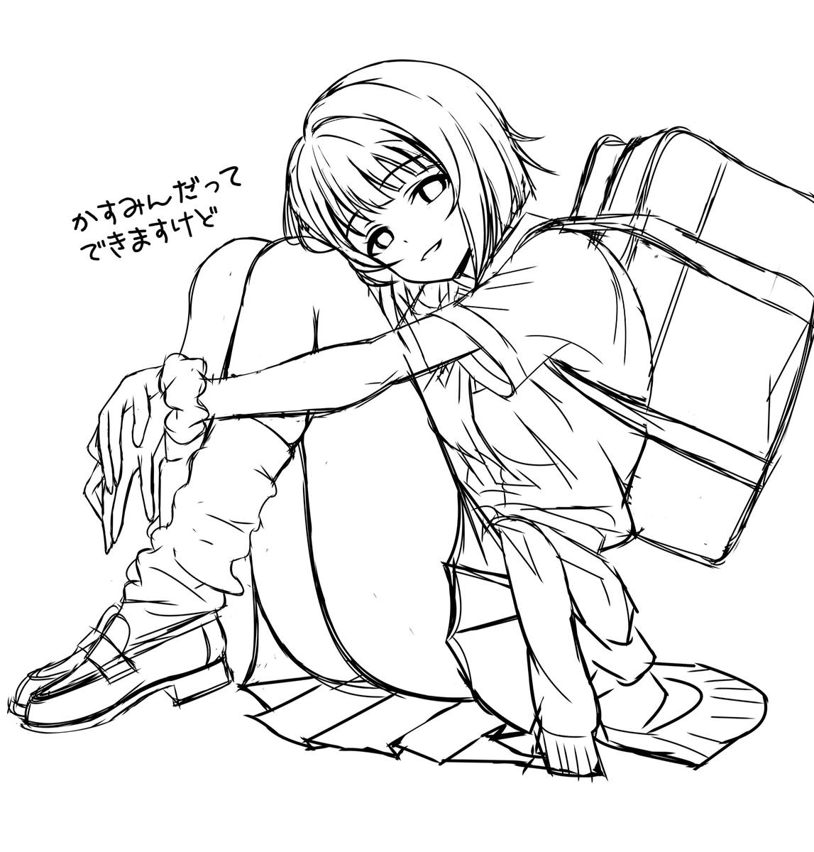 This is a pixiv picture whose title is 平成ギャルかすみん下描き.