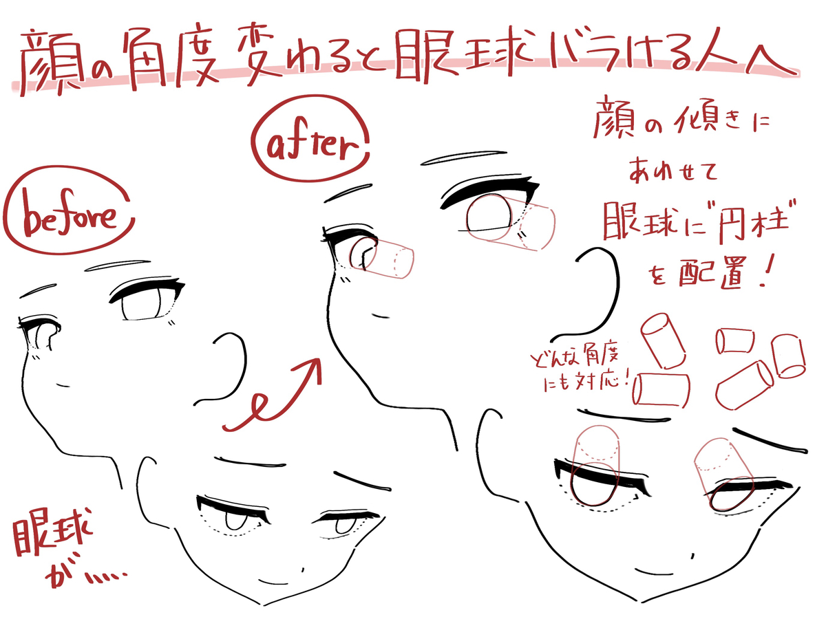 This is a pixiv picture whose title is 顔の角度変わると眼球ばらける人へ.