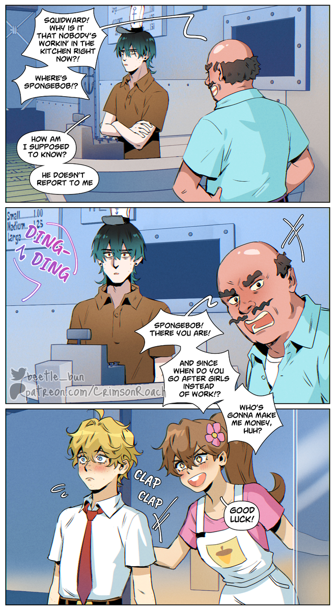 This is a pixiv picture whose title is SquidBob BL Drama Pt 3.