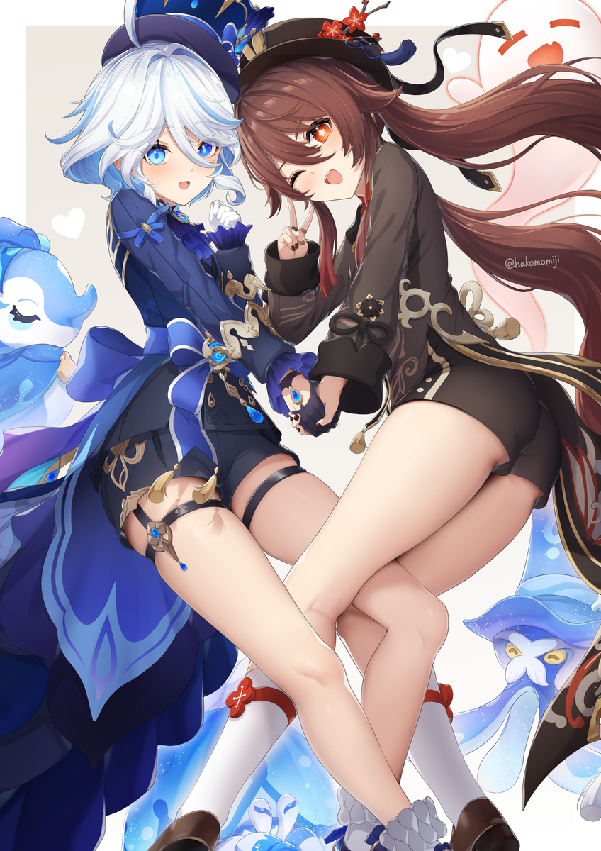 This is a pixiv picture whose title is 💙フリーナ＆胡桃❤️.