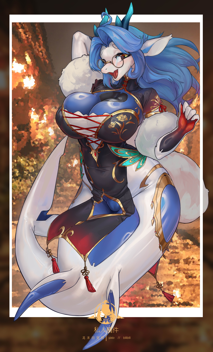 This is a pixiv picture whose title is 旗袍乳胶人鱼.