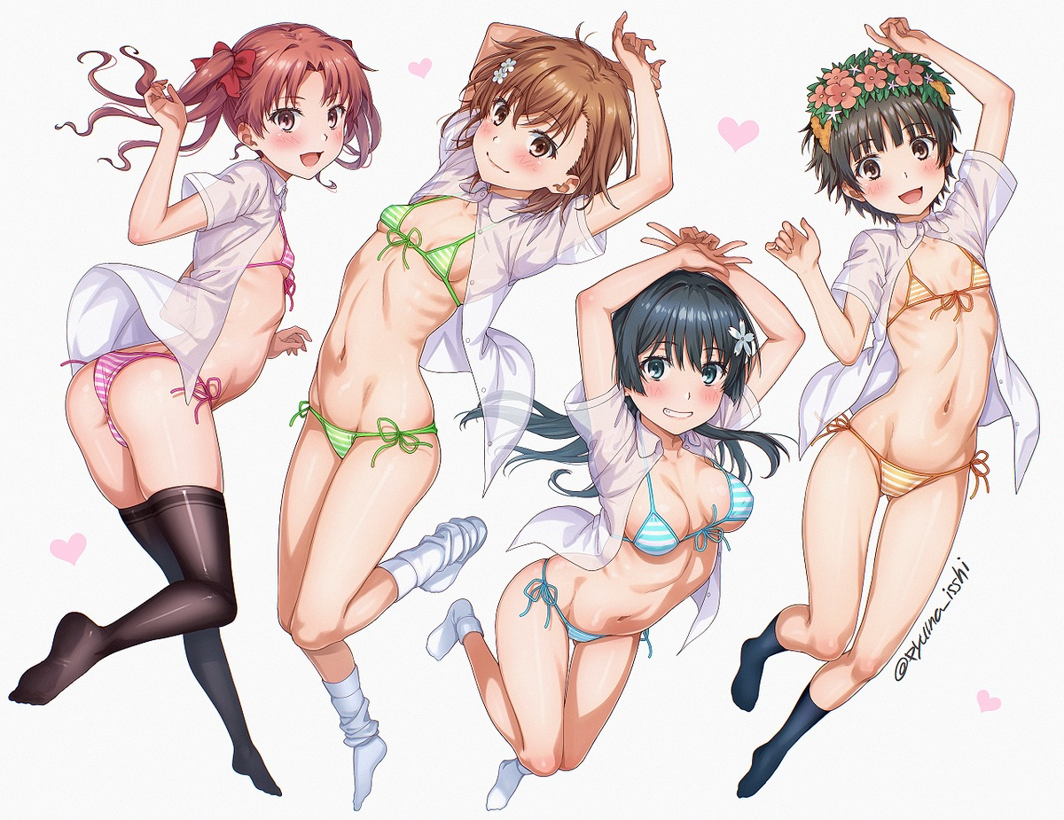 This is a pixiv picture whose title is ４人で水着シャツパーティ.