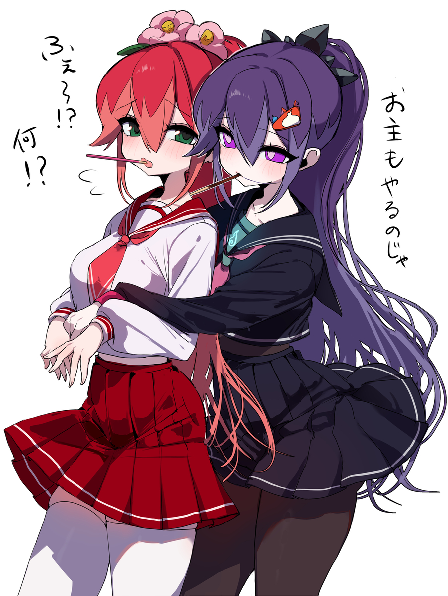This is a pixiv picture whose title is ポッキーゲーム(椿姫＆百鬼姫).