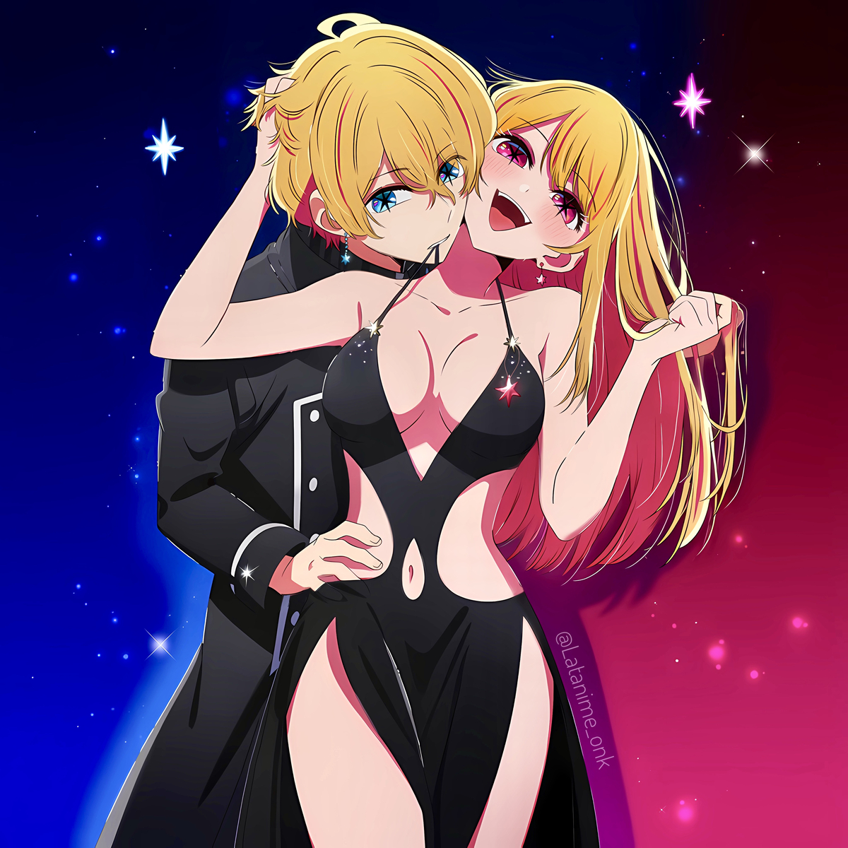 This is a pixiv picture whose title is Ruby and Aqua - Oshi no Ko.