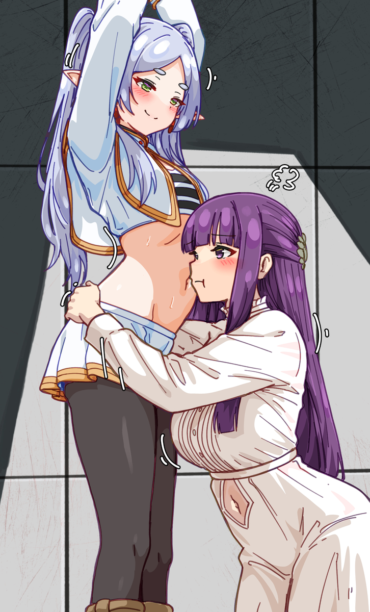 This is a pixiv picture whose title is (com) Frieren navel licked.