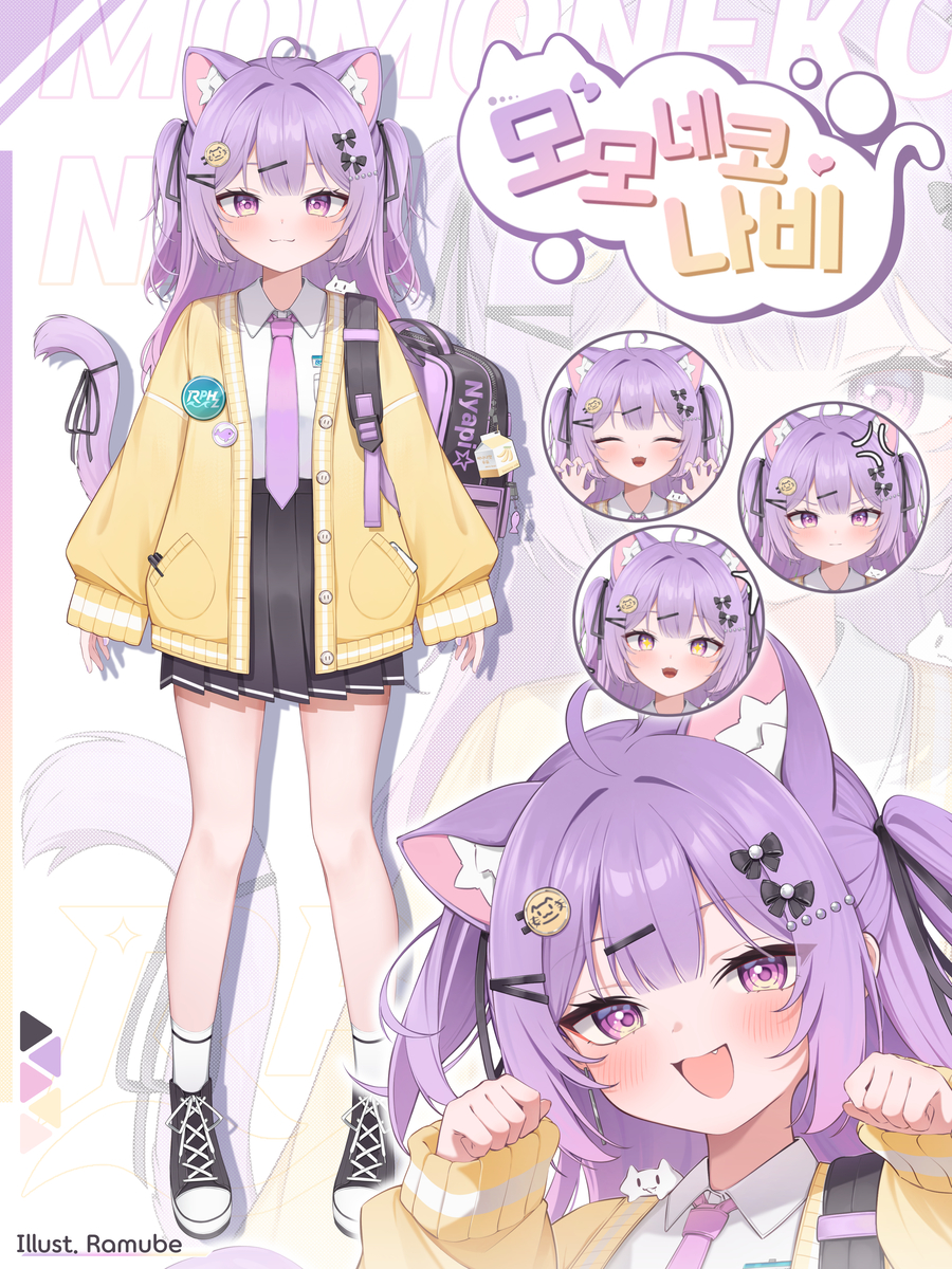 This is a pixiv picture whose title is 「仕事絵」 Vtuber 모모네코 나비.