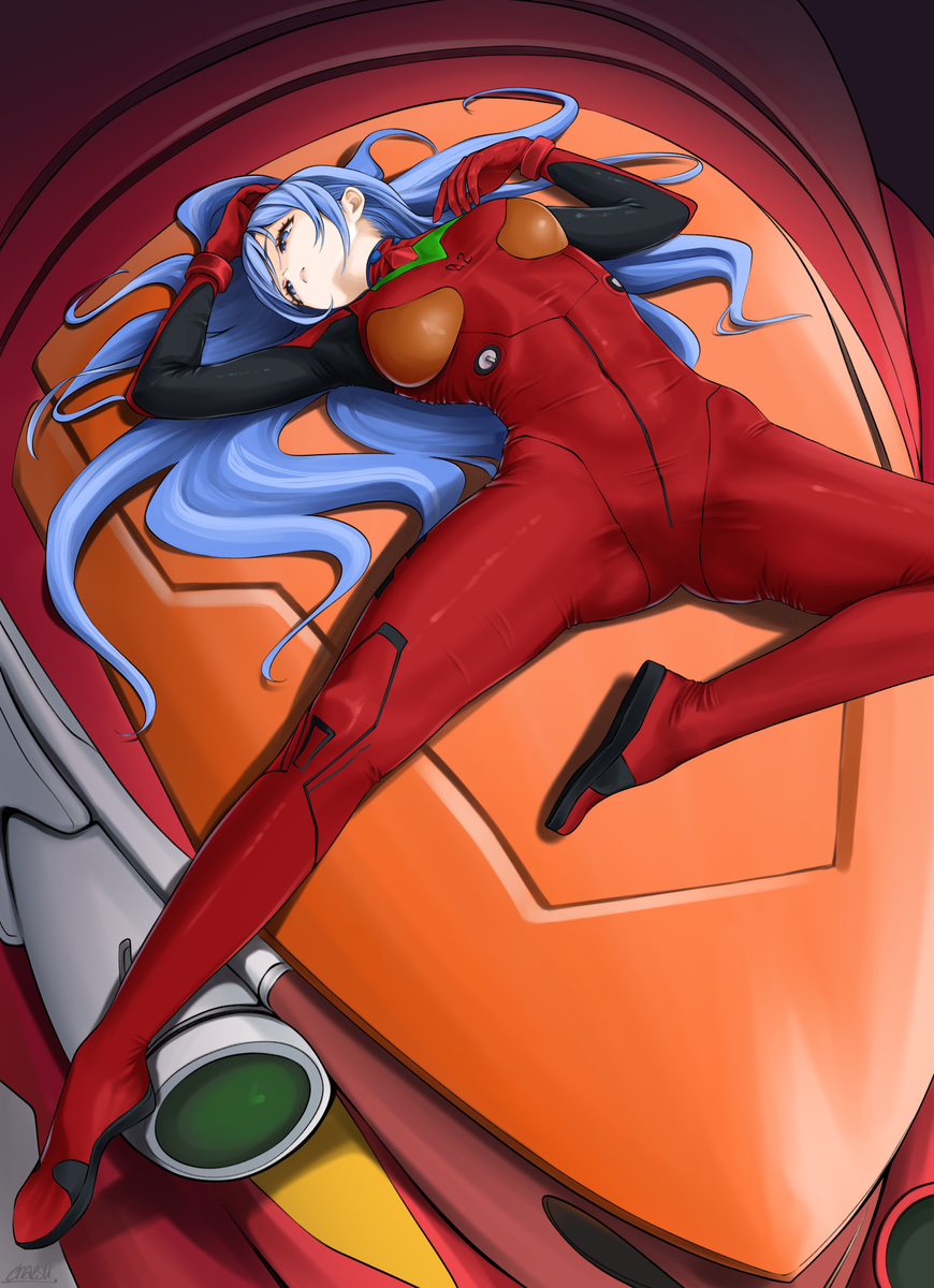 This is a pixiv picture whose title is plugsuit cosplay.