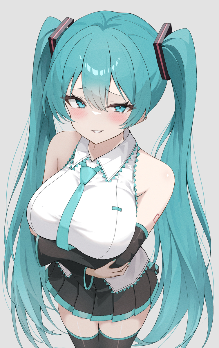 This is a pixiv picture whose title is 腕組みミクさん.