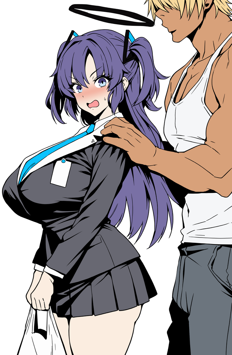 This is a pixiv picture whose title is 男友達と歩いているユウカとばったり出会った.