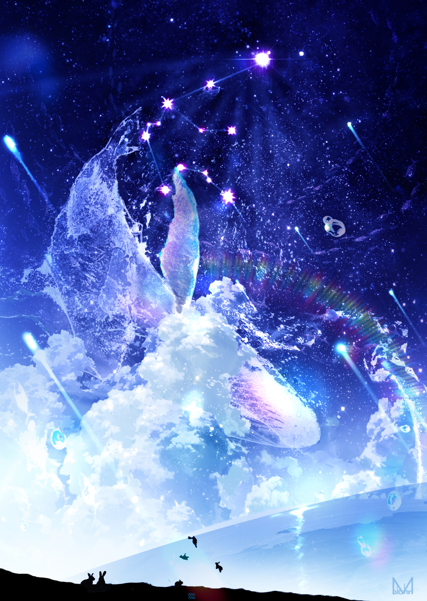 This is a pixiv picture whose title is 夜空に輝くみずがめ座.