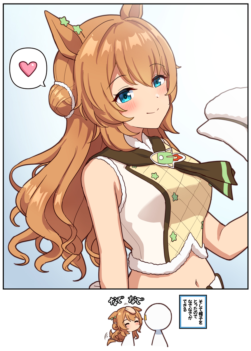 This is a pixiv picture whose title is タイキ新衣装、せっかく髪を下したので帽子とった姿も見たい.