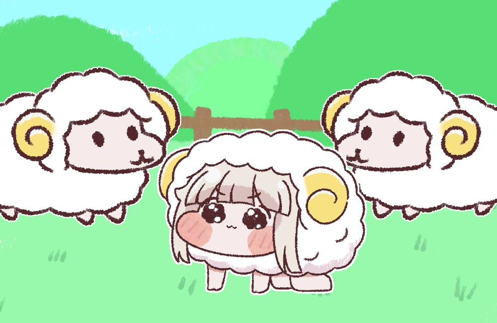 This is a pixiv picture whose title is 羊牧場で羊のふり.