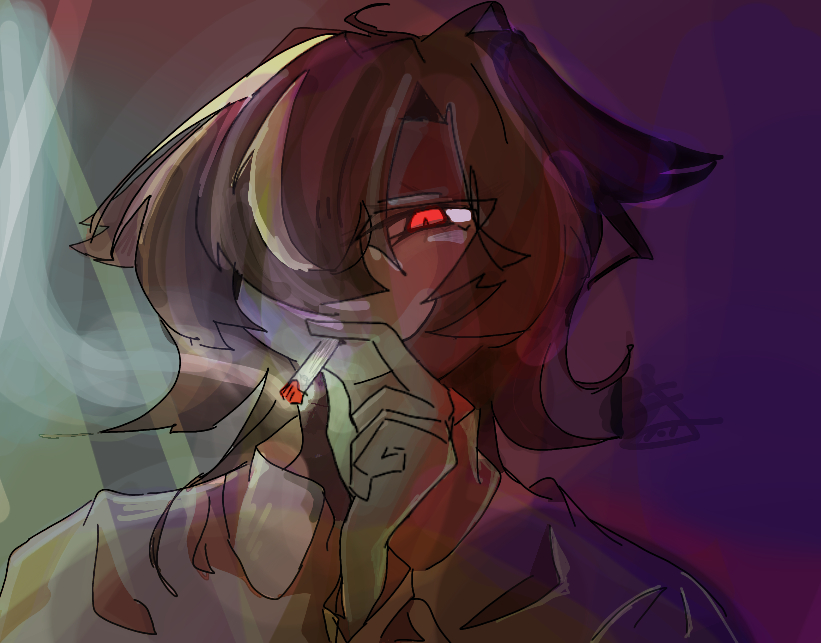 This is a pixiv picture whose title is 絵柄封印のやつ〜です！🐺🌙🚬.