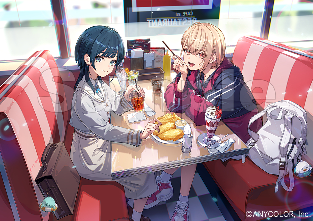 This is a pixiv picture whose title is 「にじさんじ」白砂あやね・水面まどか【うみゃみー】.