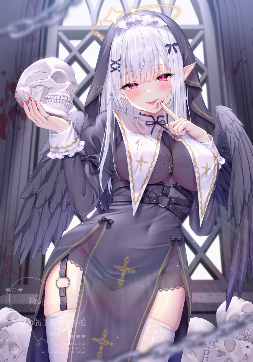 This is a pixiv picture whose title is 堕天使シスターさん ✞✞.