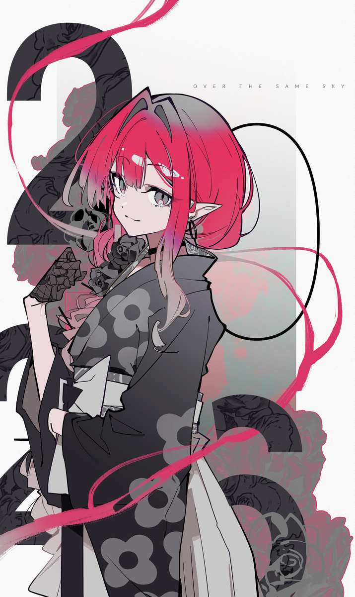 This is a pixiv picture whose title is トリ子（over the same sky).