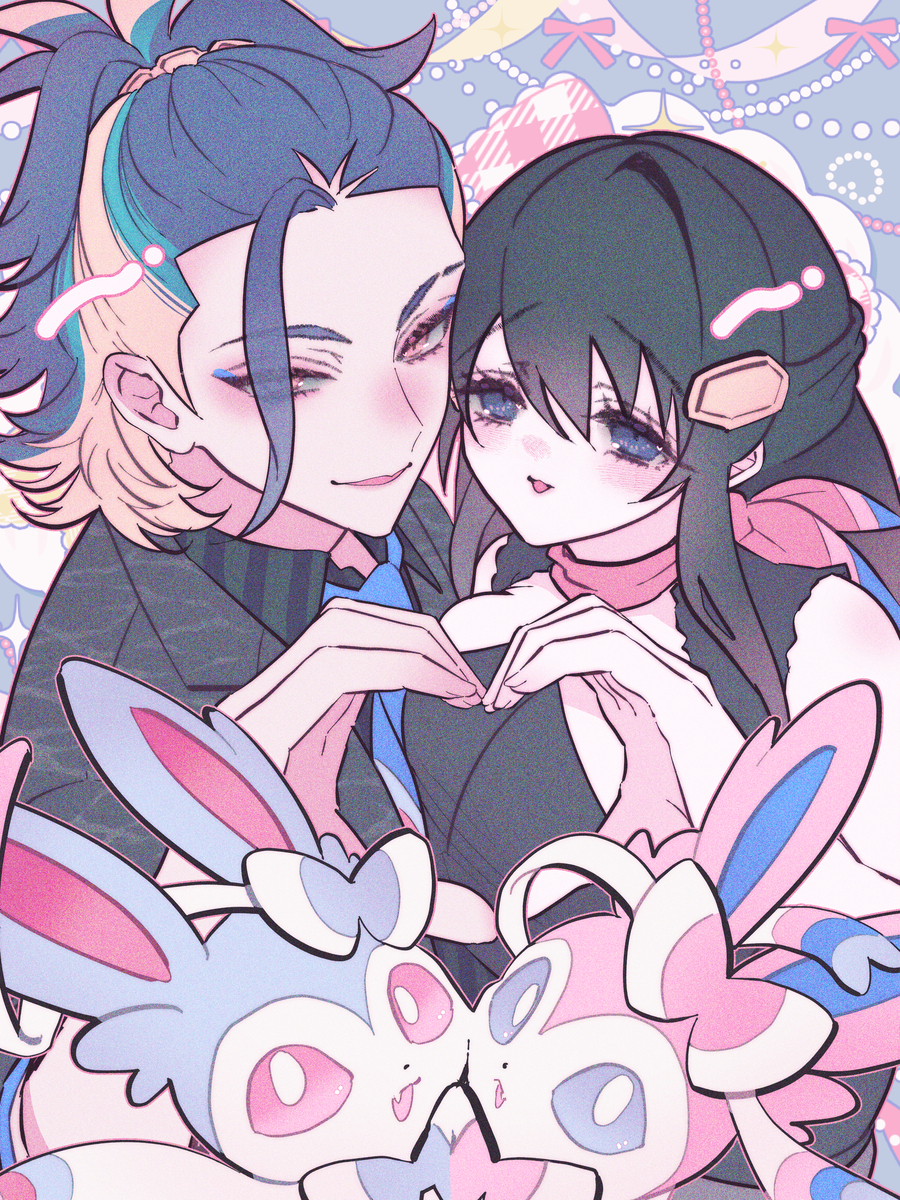 This is a pixiv picture whose title is 🩷🩵🫶🩵🩷.