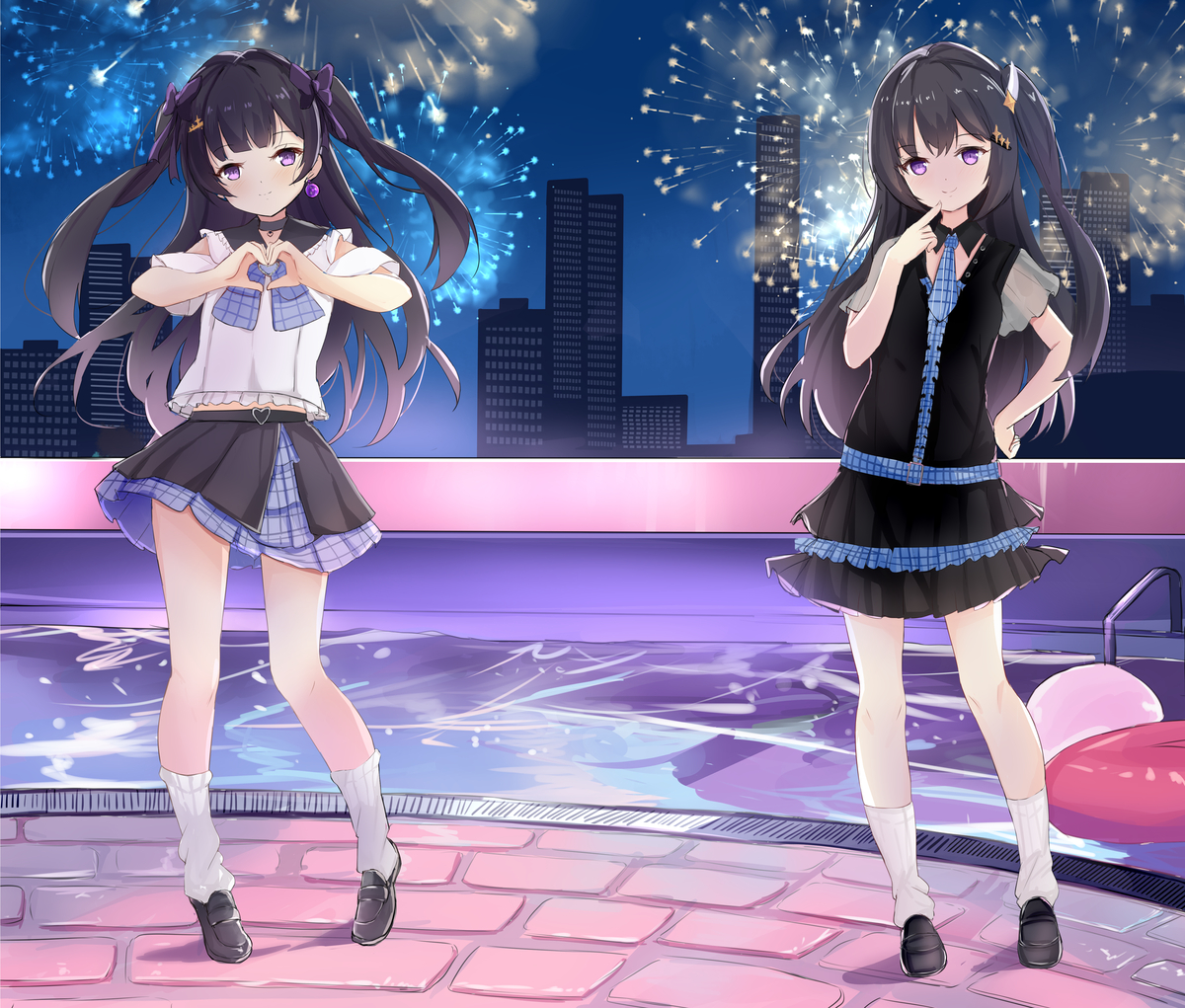 This is a pixiv picture whose title is 泳池边的表演.