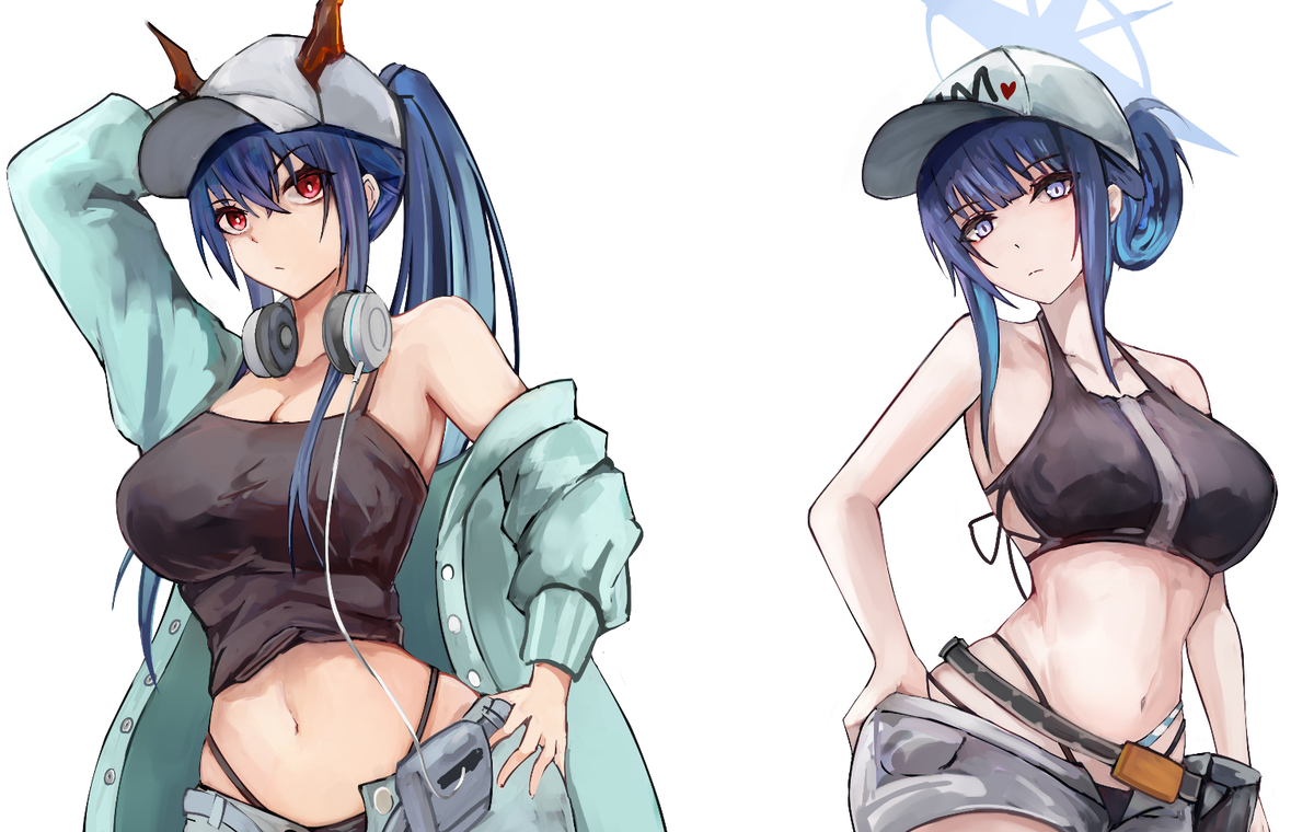 This is a pixiv picture whose title is 水着チェン＆サオリ.