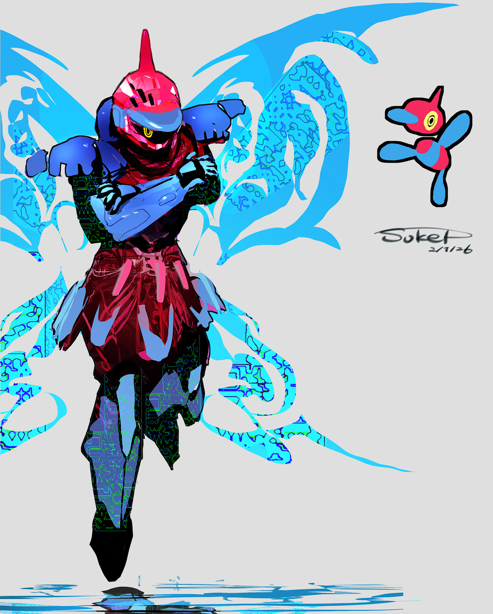 This is a pixiv picture whose title is ポリゴンZ モチーフの騎士.