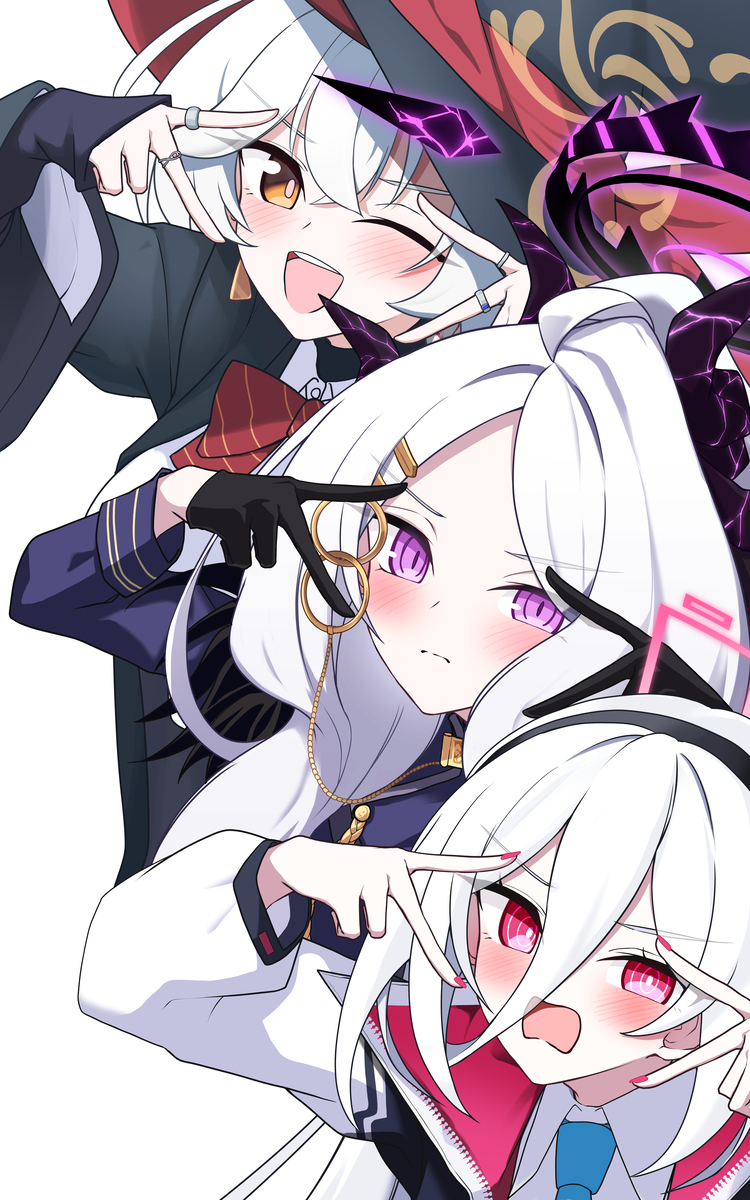 This is a pixiv picture whose title is ケイちゃん達にかわいいポーズを教えてあげたい(白い子繋がり).