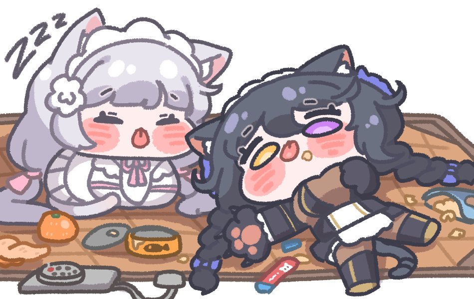 This is a pixiv picture whose title is 고양이 두마리 굽기.