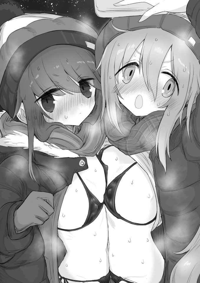 This is a pixiv picture whose title is 厚着の下にマイクロビキニ着てるの好き.