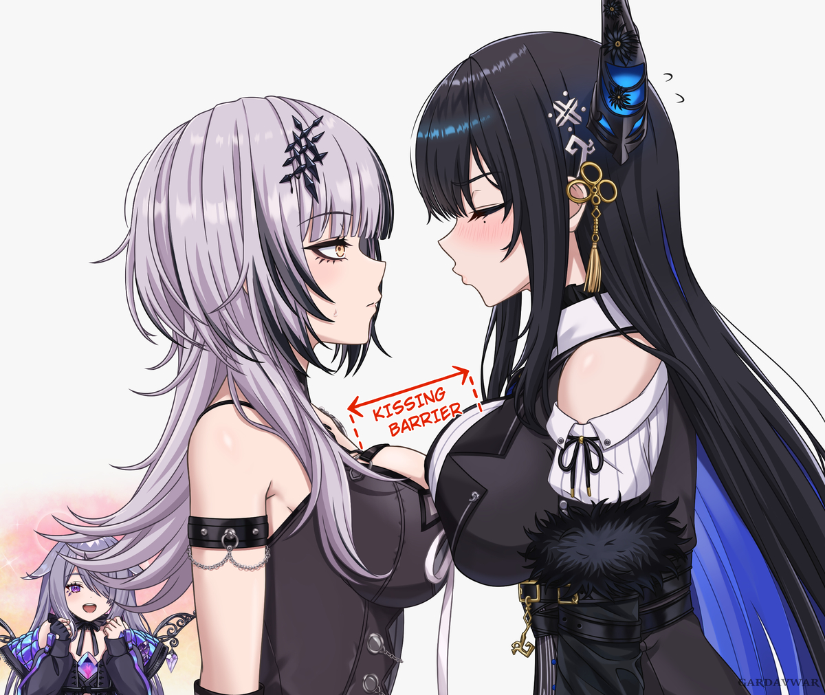 This is a pixiv picture whose title is Kissing Barrier.