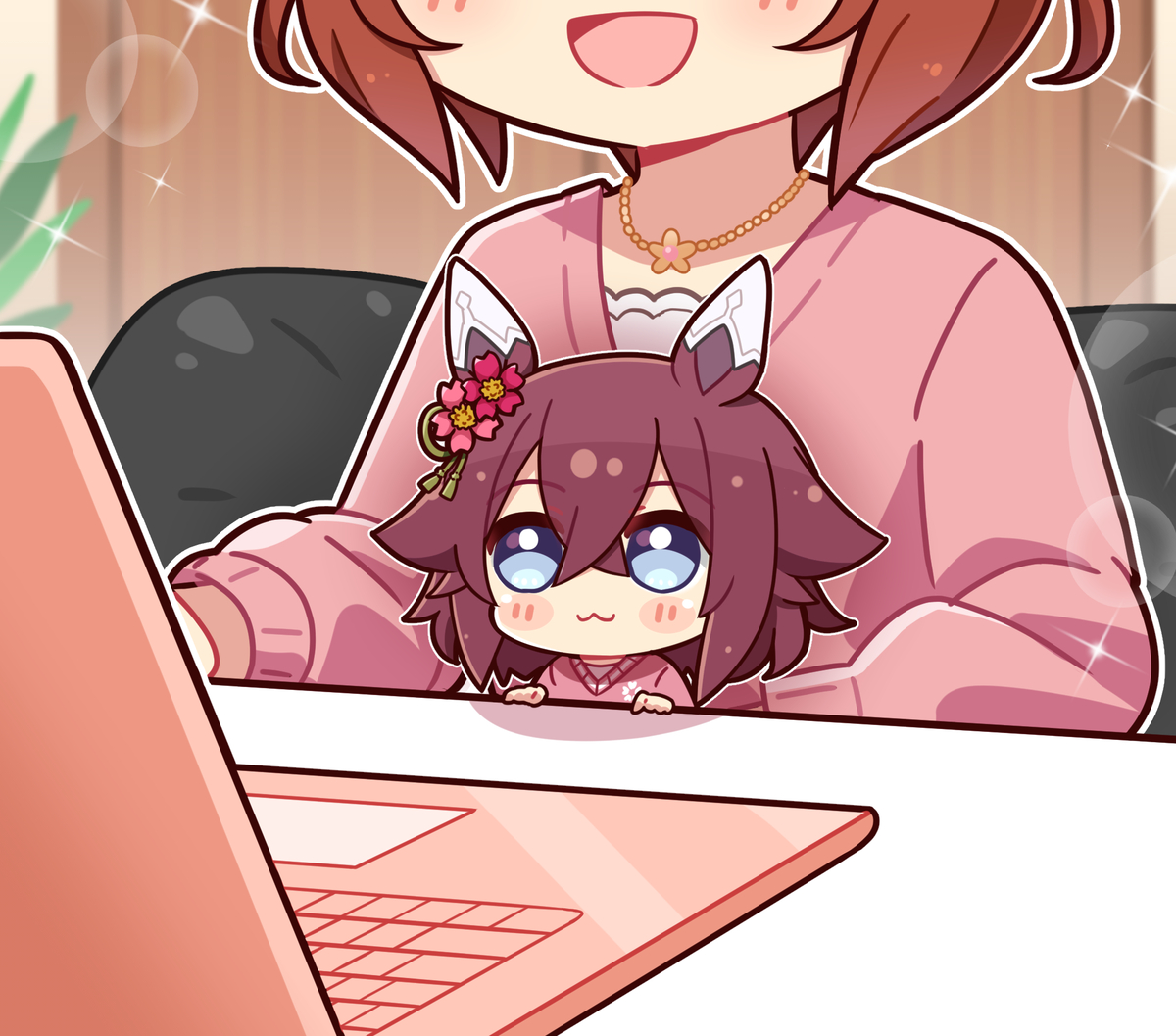 This is a pixiv picture whose title is 【ウマ娘】リモート会議に参加するサクラチヨワンコオー.