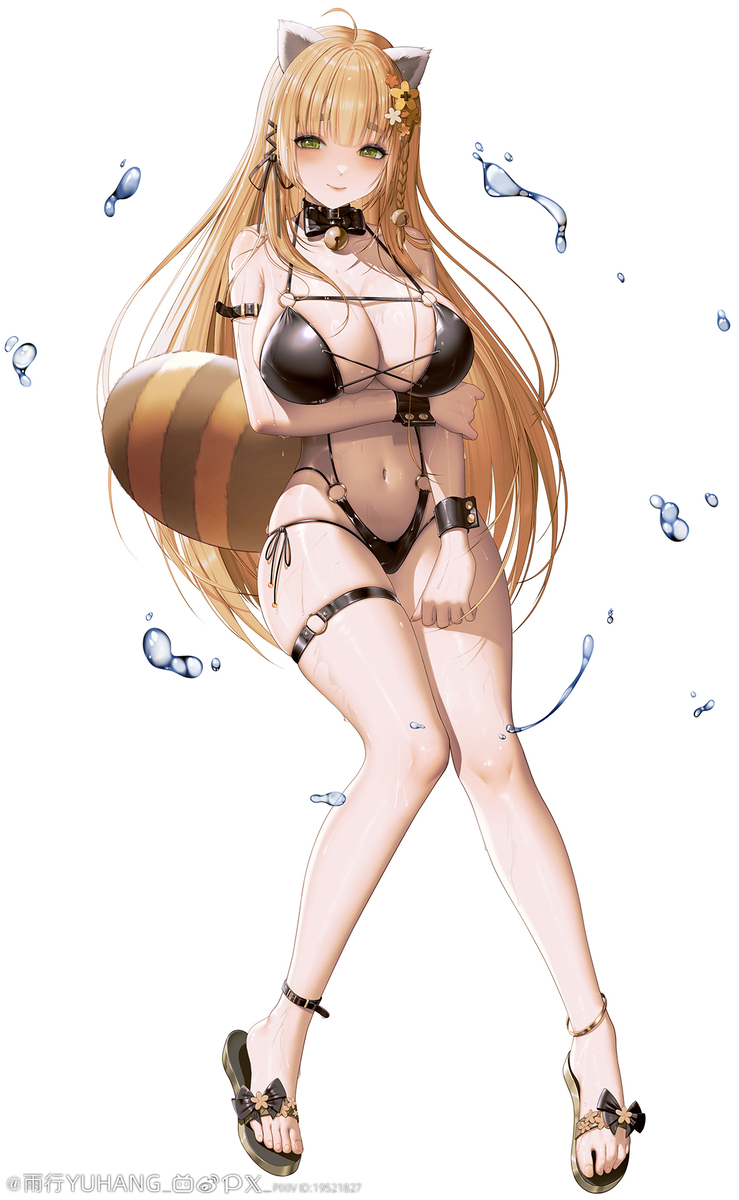 This is a pixiv picture whose title is 雀姫麻雀とのコラボで描き下ろした水着立ち絵 Part1.