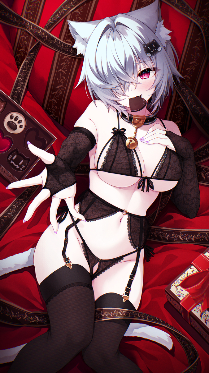 This is a pixiv picture whose title is バレンタインくおんちゃん　🐈🍫.
