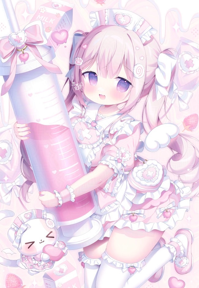 This is a pixiv picture whose title is いちごみるくナース🍼🍓.