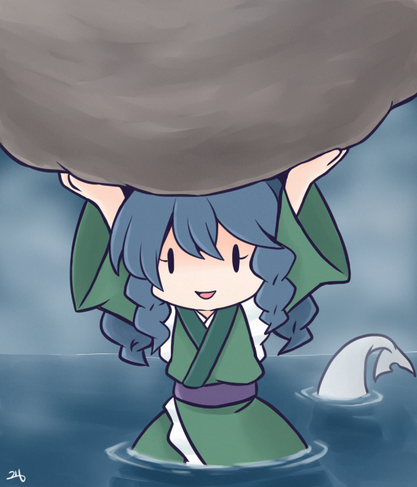 This is a pixiv picture whose title is 普段は歌を歌ったり、石を拾ったりして暮している大人しい妖怪.