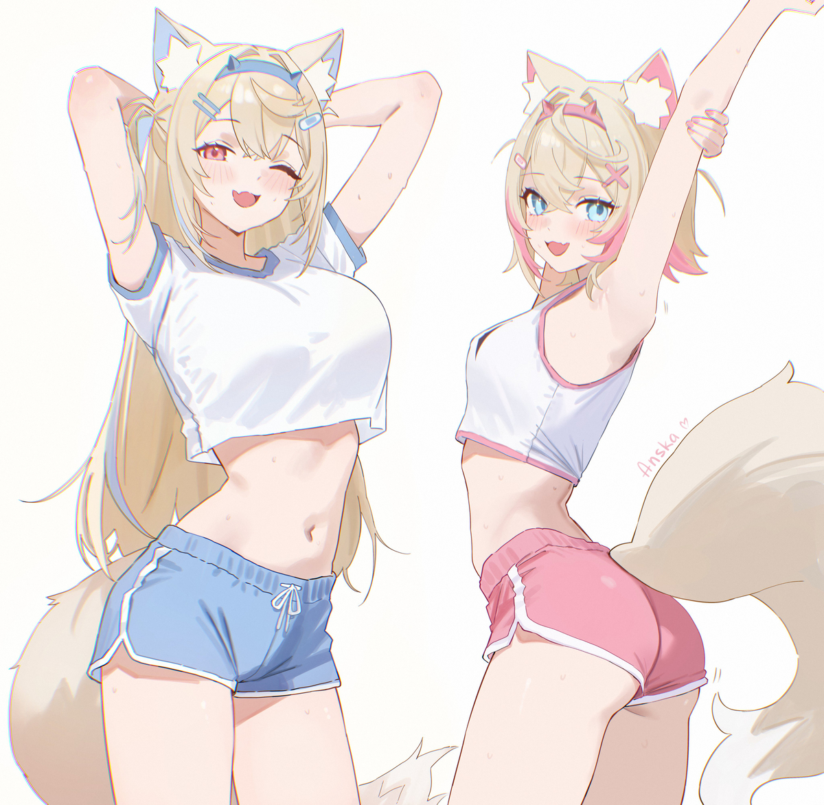 This is a pixiv picture whose title is Who will you warm up with? 💙🩷🐾.