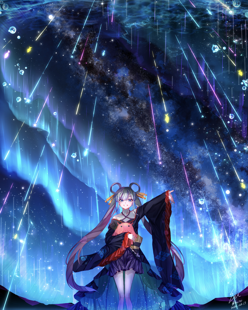 This is a pixiv picture whose title is 星降る海.