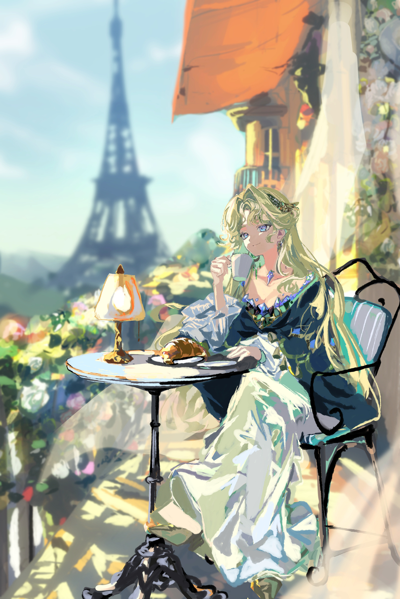 This is a pixiv picture whose title is 午後のカフェタイム.