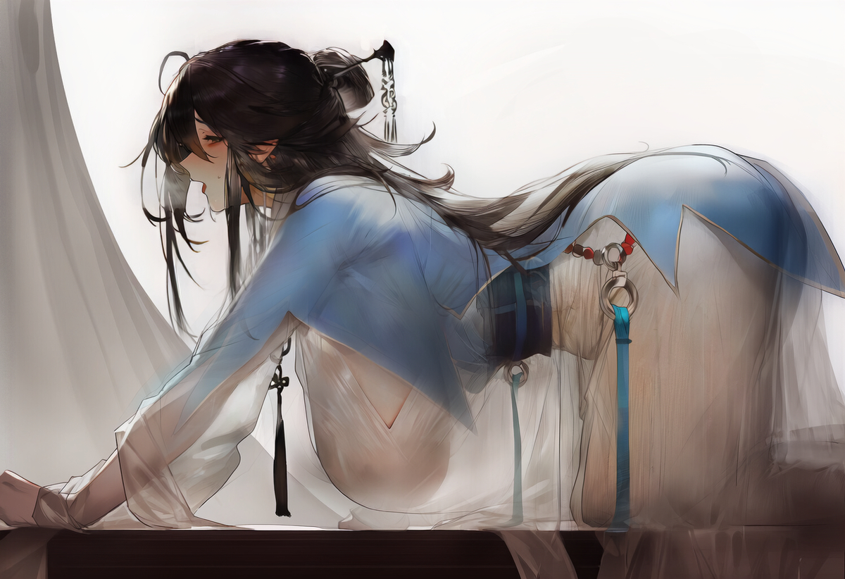 This is a pixiv picture whose title is 累死我了，后面两张是ai跑的参考.