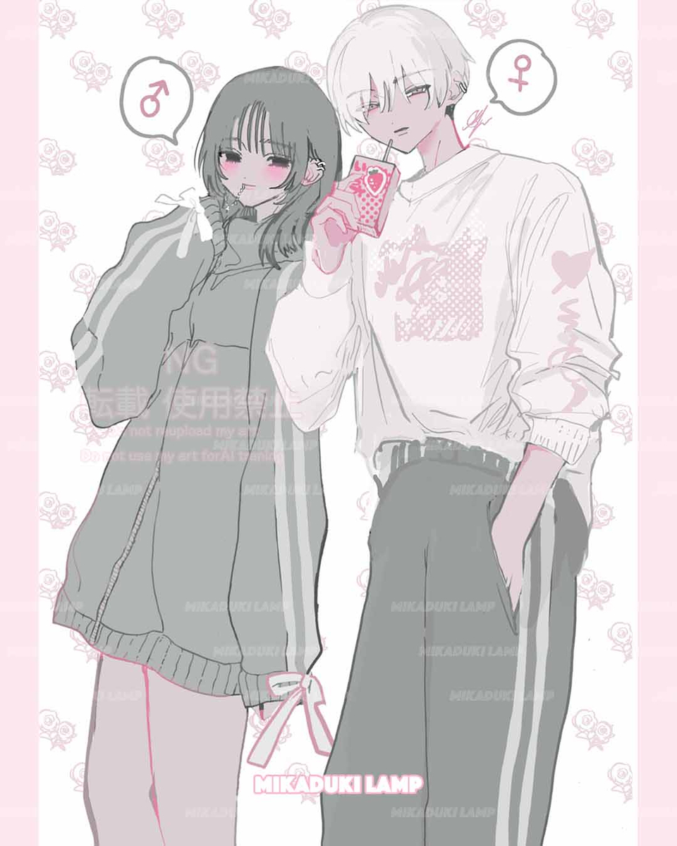 This is a pixiv picture whose title is 「女装男子と男装女子はお似合いカップル」イラストまとめ①.