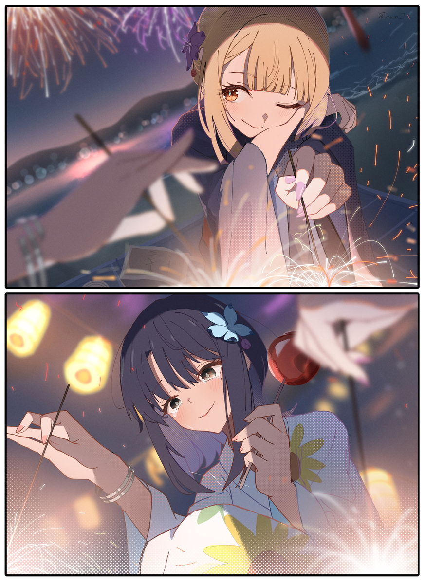 This is a pixiv picture whose title is 私と彼女.