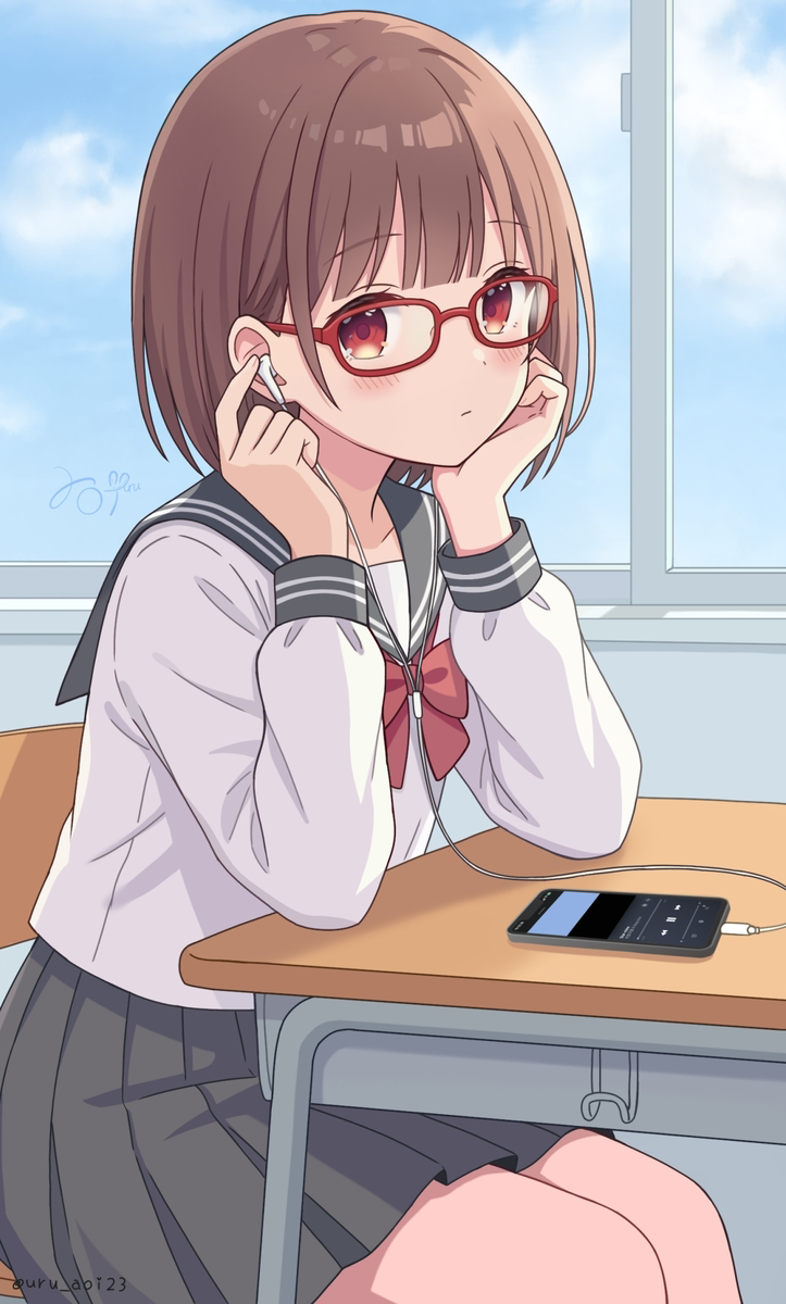 This is a pixiv picture whose title is 一緒に聴く？.