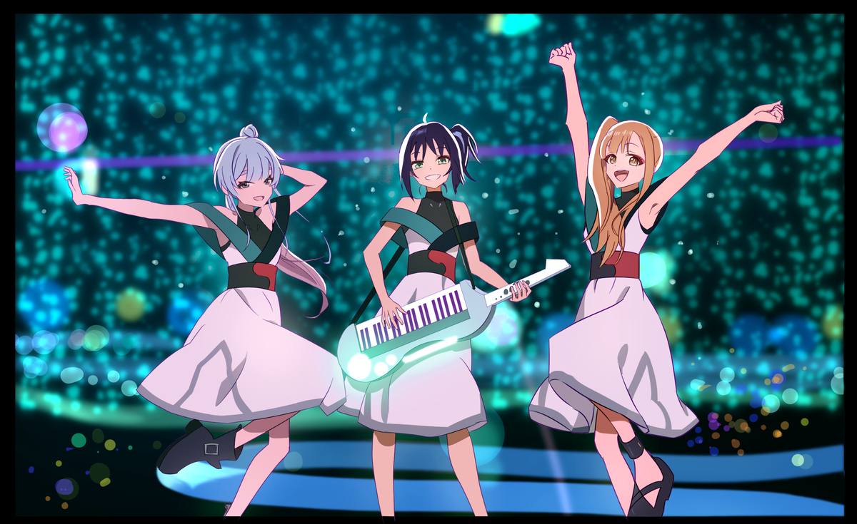 This is a pixiv picture whose title is 超かぐや姫！　ヤチヨ　かぐや　彩葉　３人の好きなシーン模写.