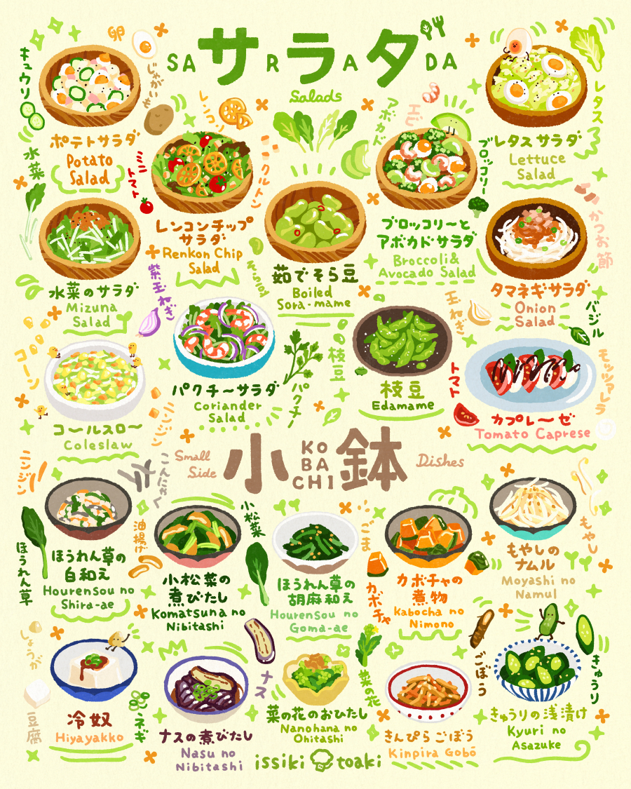 This is a pixiv picture whose title is いろいろサラダ＆小鉢.