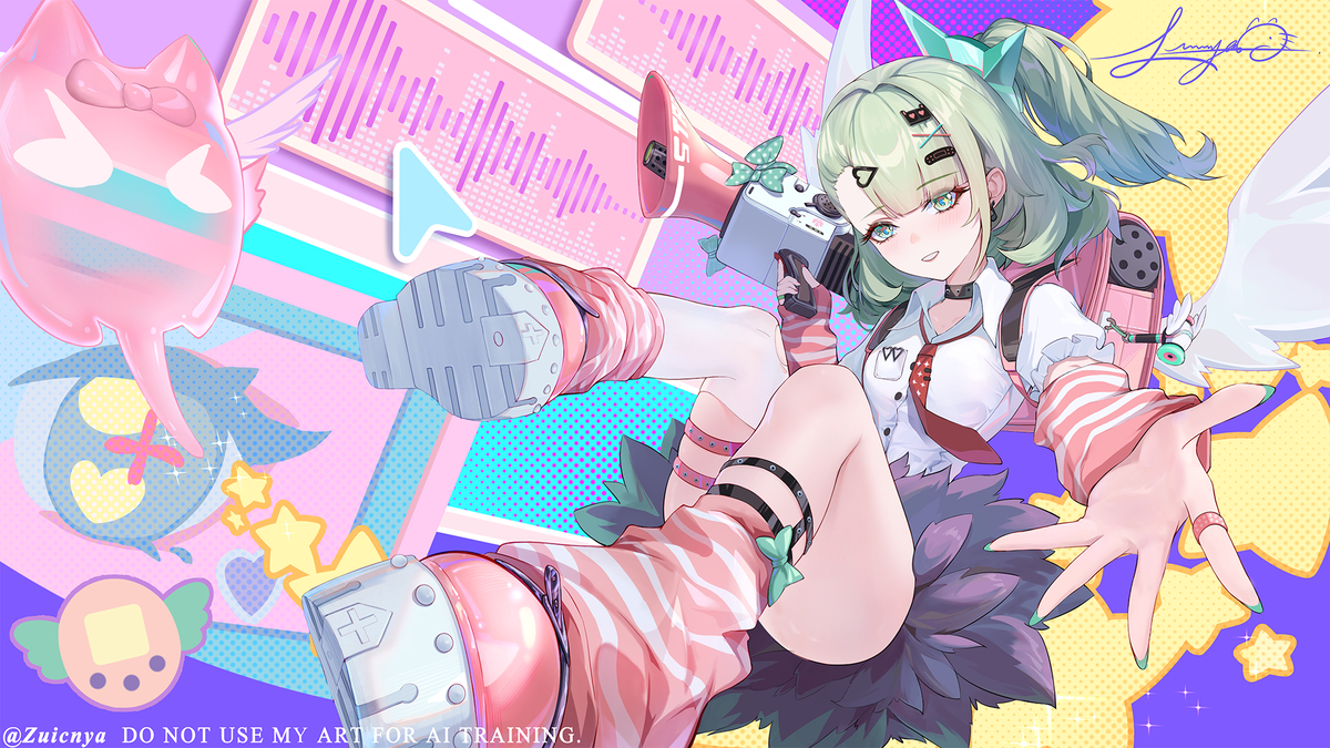 This is a pixiv picture whose title is 「妄想エンジェル」.