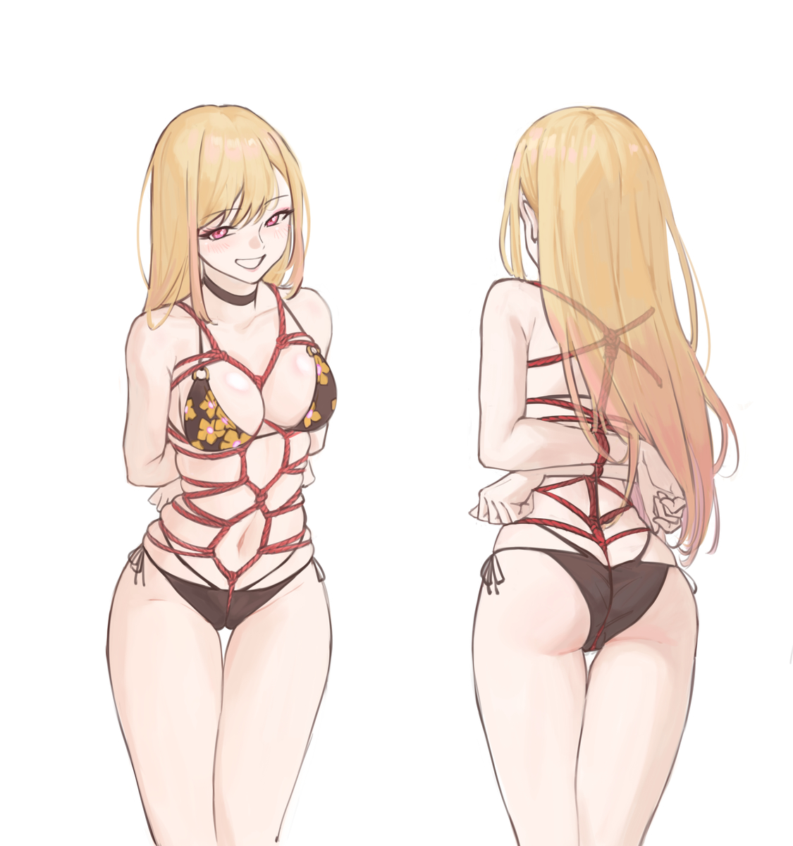 This is a pixiv picture whose title is 龟甲缚+水平后手缚喜多川海梦（绳缚图鉴第四弹！）.