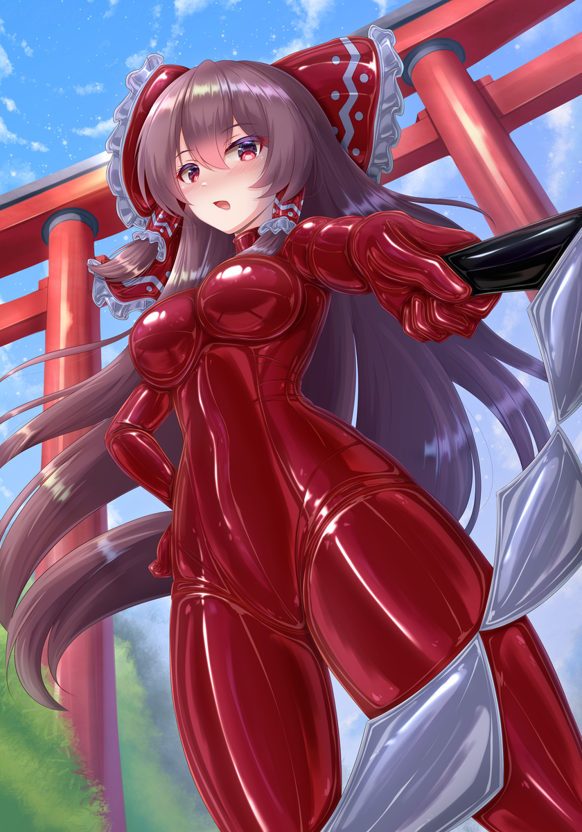 This is a pixiv picture whose title is ぴっちりラバー霊夢.