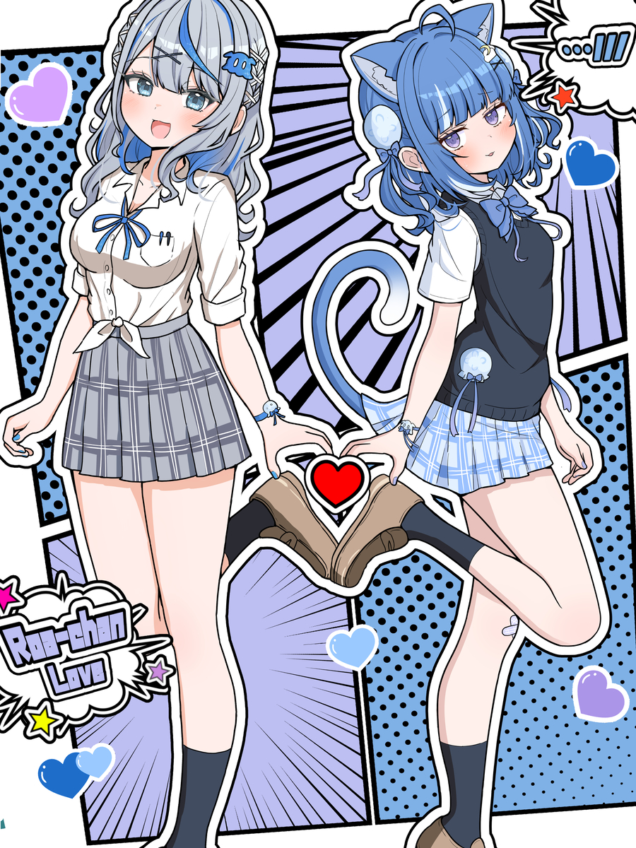 This is a pixiv picture whose title is ☔🐬と🪼☁️.