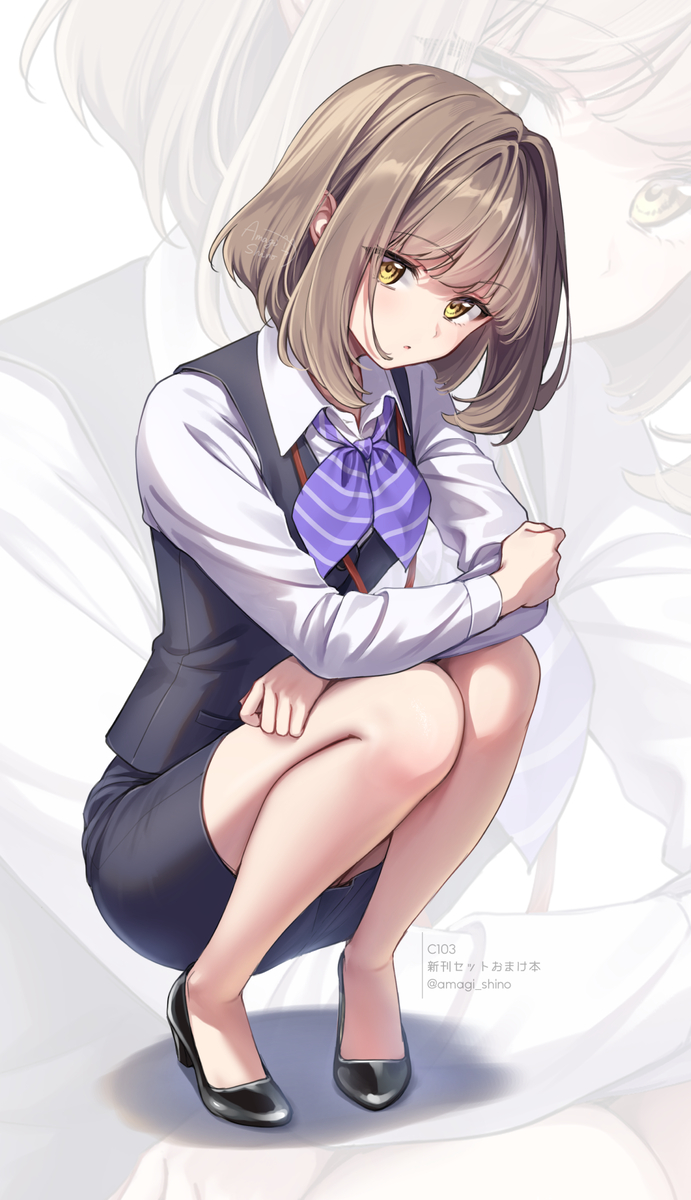 This is a pixiv picture whose title is しゃがみOL～後輩ちゃん～.