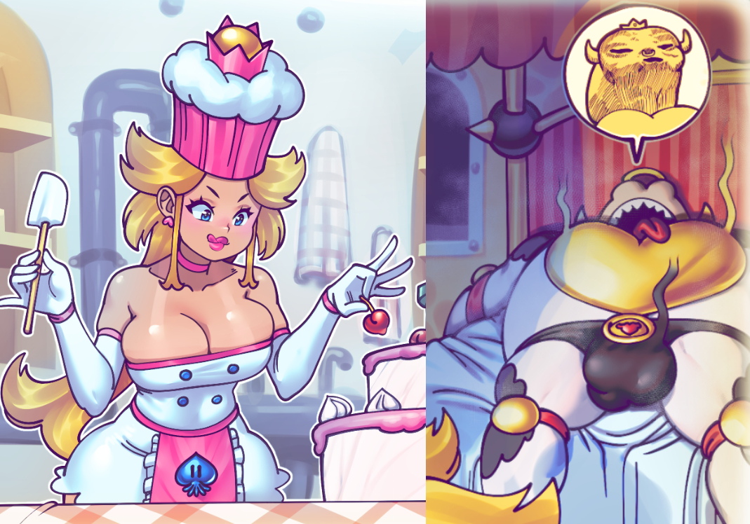 This is a pixiv picture whose title is She is cooking. He is cooked.